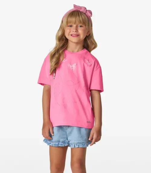 Camiseta em Meia Malha feminina Trick Nick Rosa