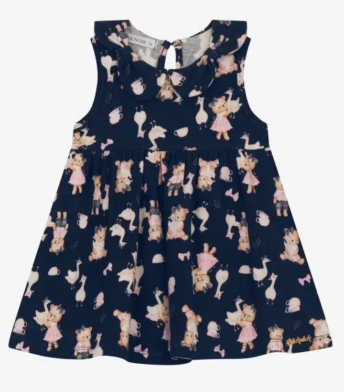 Vestido Infantil em Cotton Leve Trick Nick Azul Marinho