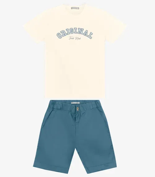 Conjunto Masculino Camiseta com Bermuda Trick Nick Off White