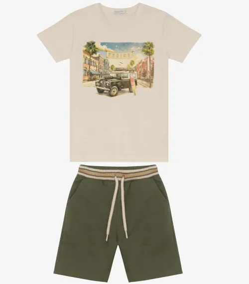 Conjunto Camiseta com Bermuda Trick Nick Bege