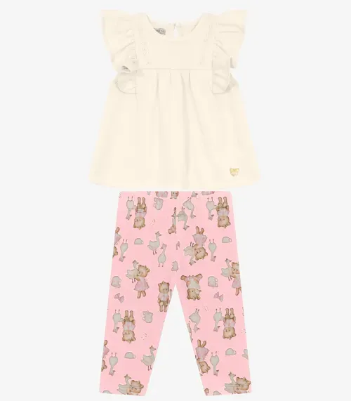 Conjunto Infantil Bata com Legging Trick Nick Bege