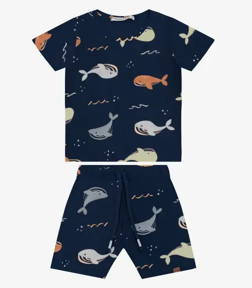 Conjunto Camiseta com Bermuda Masculino Trick Nick Azul Marinho