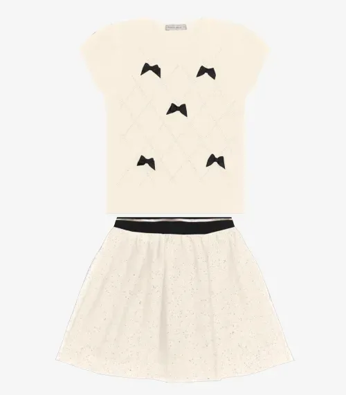 Conjunto Infantil Blusa com Saia Trick Nick Off White