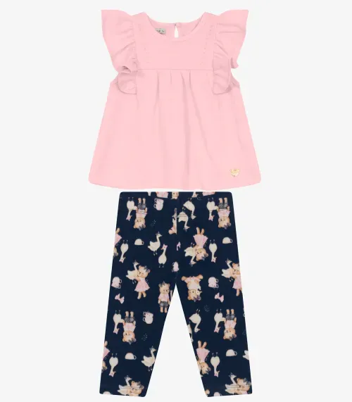Conjunto Infantil Bata com Legging Trick Nick Rosa