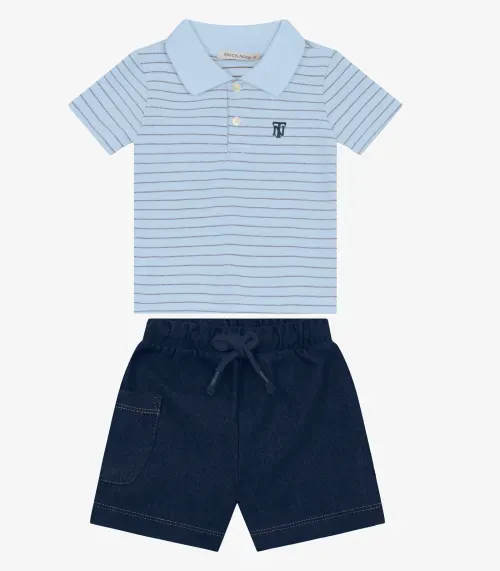 Conjunto Infantil  Polo com Bermuda Trick Nick Azul