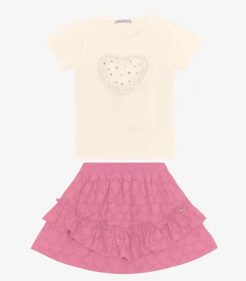 Conjunto Blusa com Saia em Viscose Trick Nick Off White