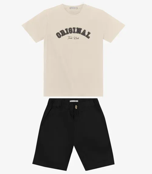 Conjunto Masculino Camiseta com Bermuda Trick Nick Bege