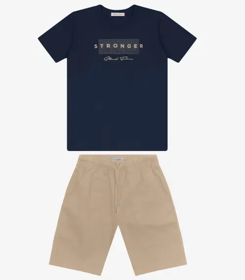 Conjunto Camiseta com Bermuda Trick Nick Azul Marinho