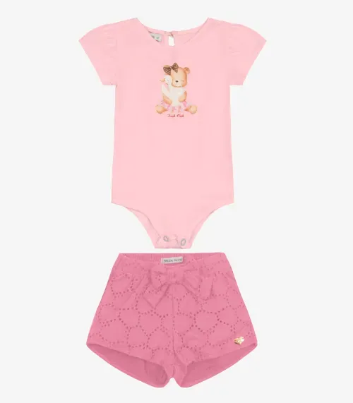 Conjunto Infantil Body com Shorts Trick Nick Rosa