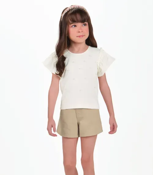 Conjunto Infantil Camiseta com Shorts Trick Nick Bege