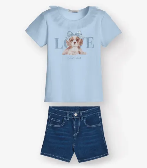 Conjunto Feminino Blusa Com Shorts Trick Nick Azul