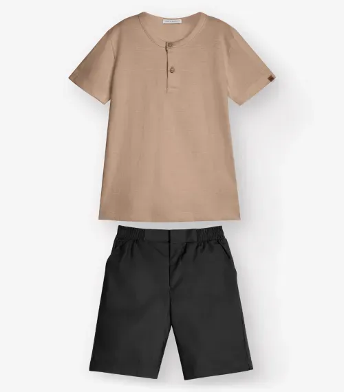 Conjunto Camiseta com Bermuda Masculino Trick Nick Marrom