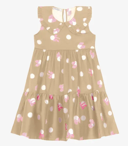 Vestido Infantil em Popeline Trick Nick Bege