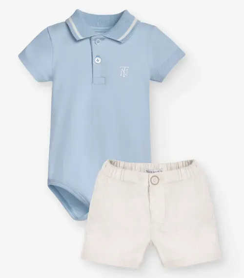 Conjunto Body Polo e Bermuda Masculino Trick Nick Azul