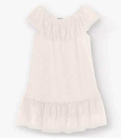 Vestido Tule Shine e Cotton Leve Trick Nick Bege