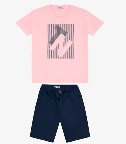 Conjunto Menino Camiseta com Bermuda Trick Nick Rosa