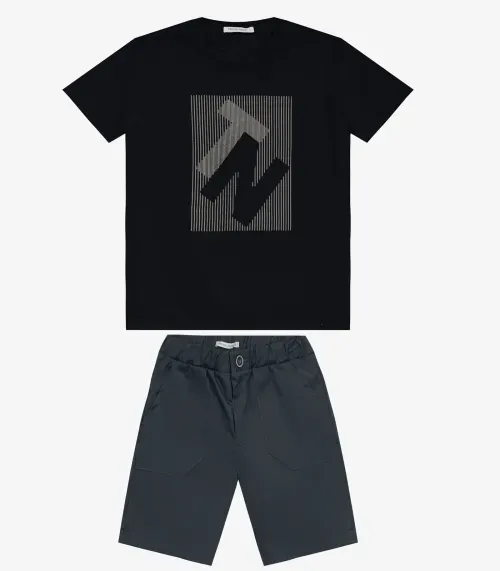 Conjunto Masculino Camiseta com Bermuda Trick Nick Preto