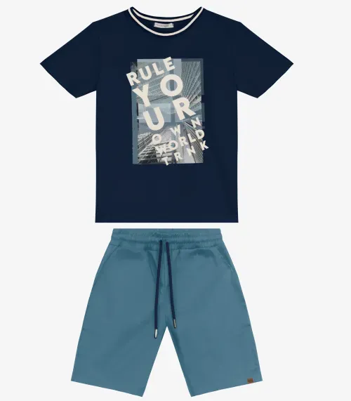 Conjunto Masculino Camiseta com Bermuda Trick Nick Azul Marinho