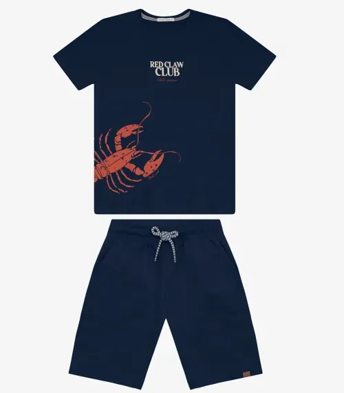 Conjunto Camiseta com Bermuda Menino Trick Nick Azul Marinho