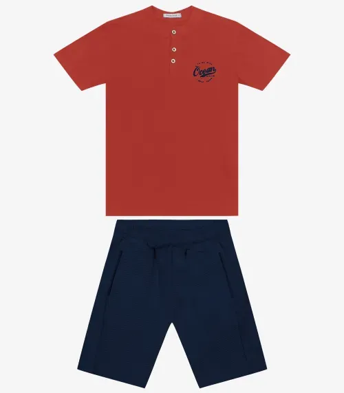 Conjunto Camiseta com Bermuda Menino Trick Nick Laranja