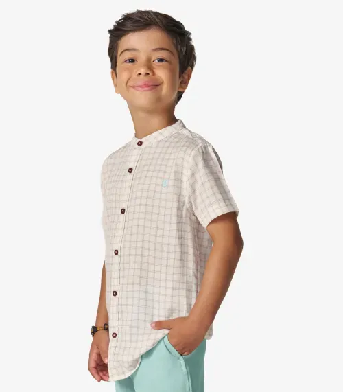 Conjunto Infantil Masculino Xadrez Trick Nick Bege