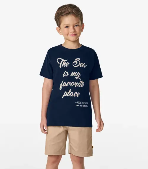 Conjunto Infantil Camiseta com Bermuda Trick Nick Azul Marinho