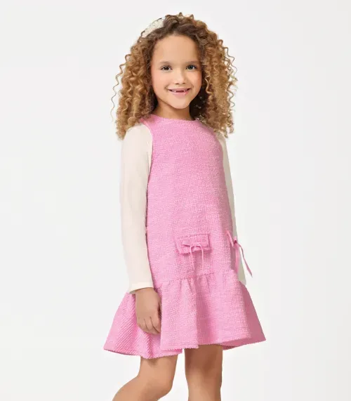 Conjunto Vestido Com Blusa em Tweed Trick Nick Rosa