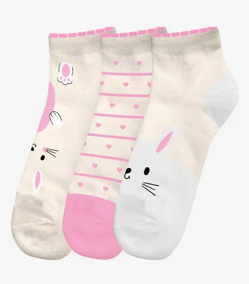 Kit 3 Pares De Meia Cano Curto Infantil Trick Nick Rosa