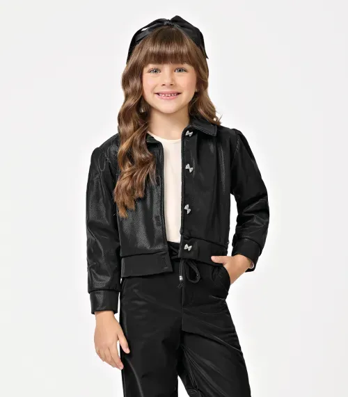 Jaqueta Infantil Feminina Em Suede Trick Nick Preto