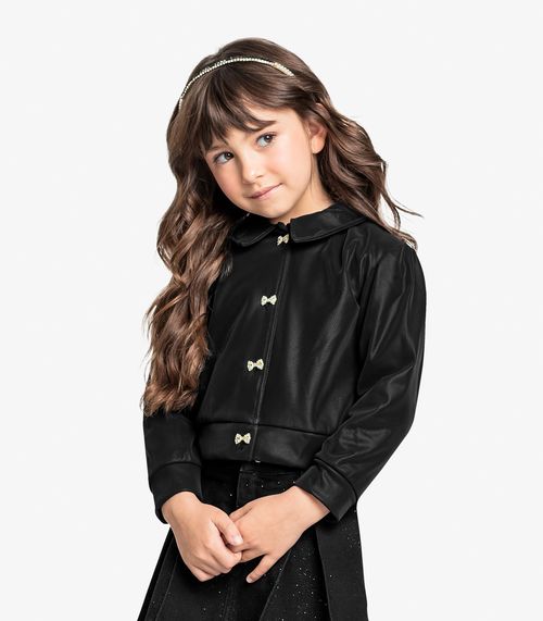 Jaqueta Infantil Feminina Em Suede Trick Nick Preto