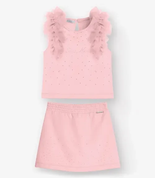 Conjunto Blusa com Shorts Saia Menina Trick Nick Rosa
