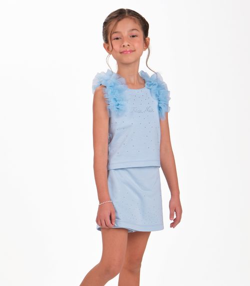 Conjunto Blusa com Shorts Saia Menina Trick Nick Azul