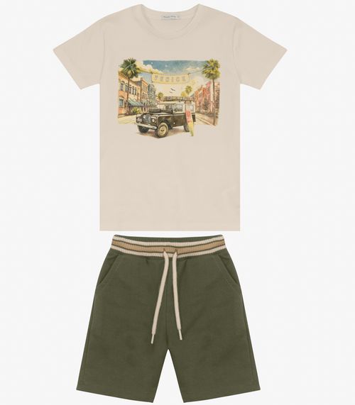 Conjunto Camiseta com Bermuda Trick Nick Bege