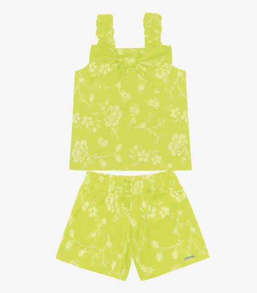 Conjunto Blusa E Shorts Popeline Floral Trick Nick Verde