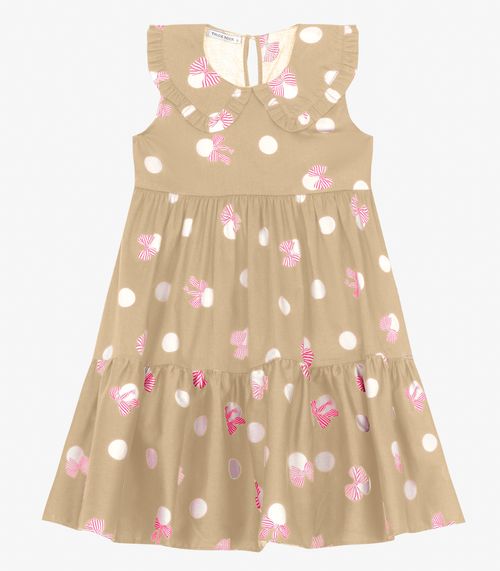 Vestido Infantil em Popeline Trick Nick Bege