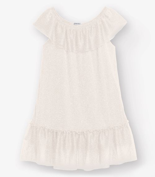 Vestido Tule Shine e Cotton Leve Trick Nick Bege