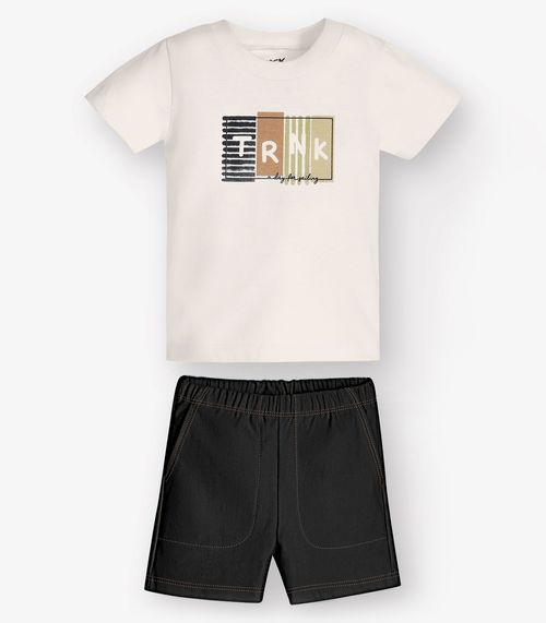 Conjunto Camiseta com Bermuda Menino Trick Nick Bege