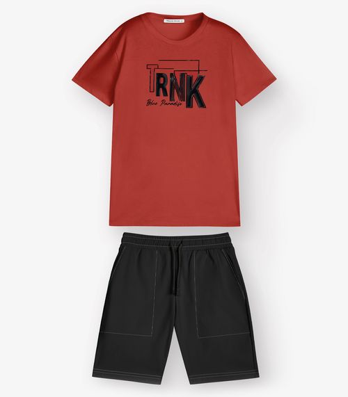 Conjunto Camiseta com Bermuda Menino Trick Nick Laranja