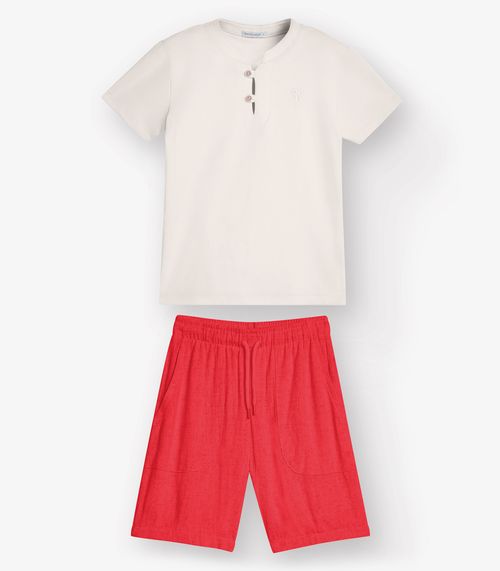 Conjunto Camiseta com Bermuda Menino Trick Nick Bege