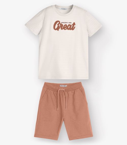 Conjunto Camiseta com Bermuda Masculino Trick Nick Bege