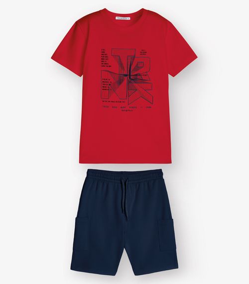 Conjunto Camiseta com Bermuda Menino Trick Nick Vermelho