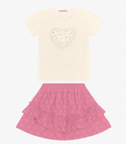 Conjunto Blusa com Saia em Viscose Trick Nick Off White