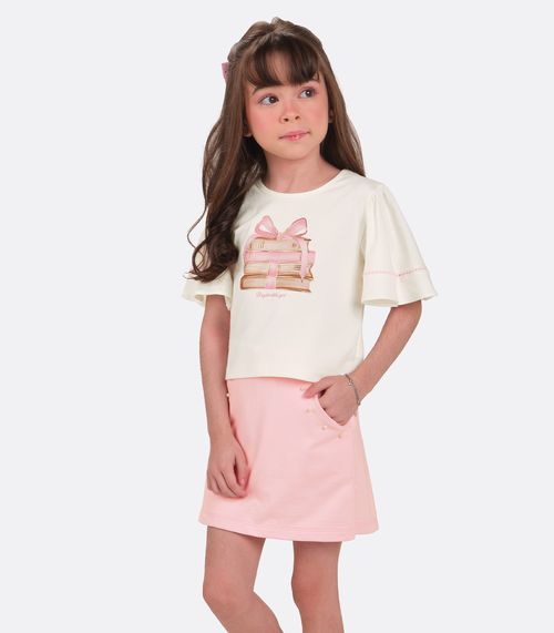 Conjunto Blusa com Shorts Saia Trick Nick Bege