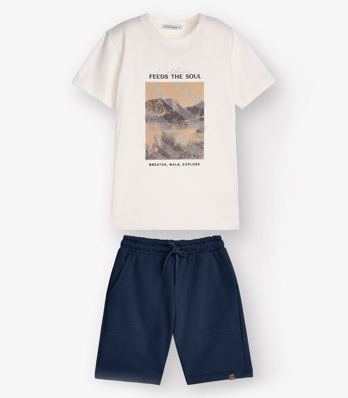 Conjunto Camiseta com Bermuda Menino Trick Nick Bege