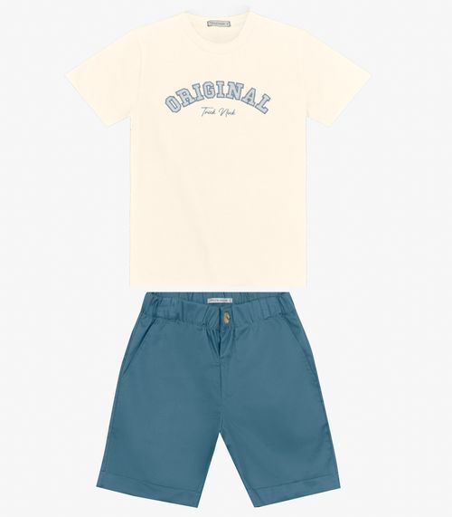 Conjunto Masculino Camiseta com Bermuda Trick Nick Off White