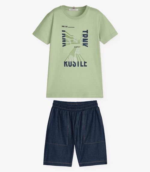 Conjunto Camiseta com Bermuda Menino Trick Nick Verde