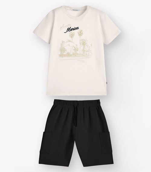 Conjunto Camiseta com Bermuda Menino Trick Nick Bege