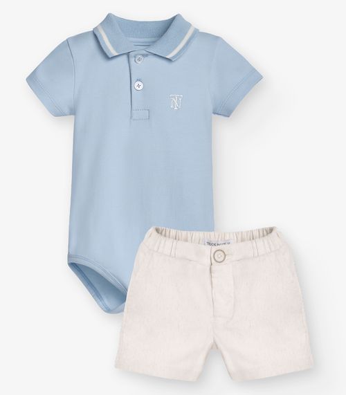 Conjunto Body Polo e Bermuda Masculino Trick Nick Azul