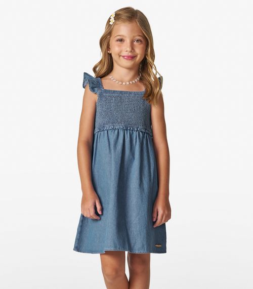 Vestido Infantil em Light Denim Trick Nick Azul