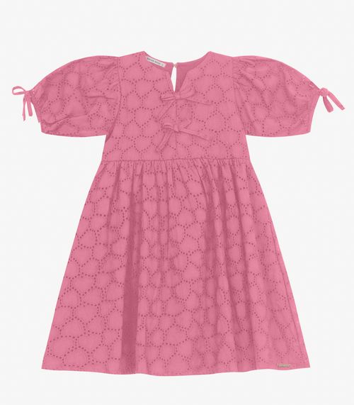 Vestido em Laise Corações e Viscose Khy Trick Nick Rosa